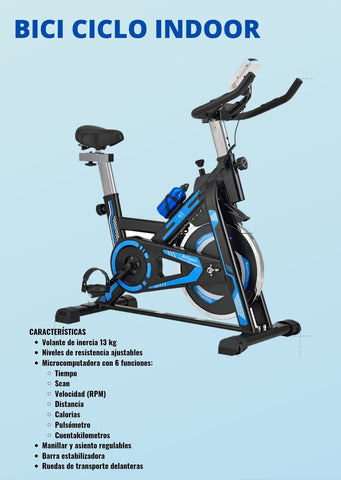 Bicicleta ciclo indoor 13 kg azul